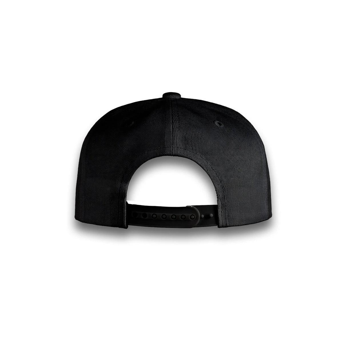 GJ-4 black wholesale 6-panel flat bill snapback hat back view
