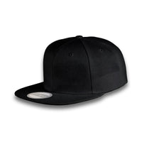 GJ-4 black wholesale 6-panel flat bill snapback hat front view