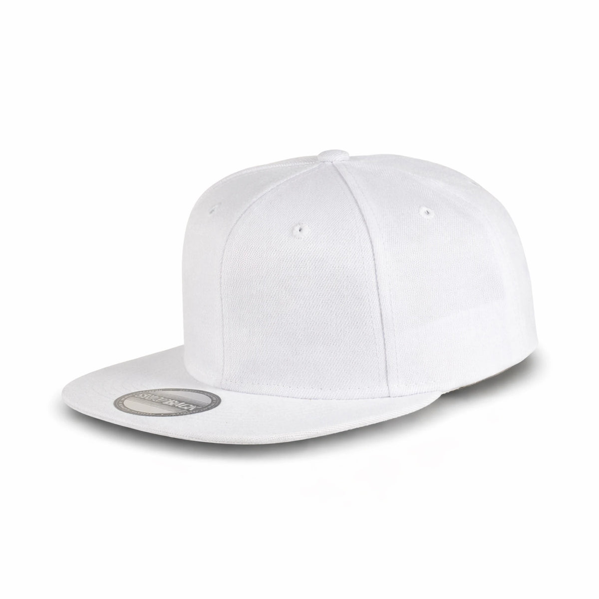 GJ-4 white wholesale 6-panel flat bill snapback hat front view