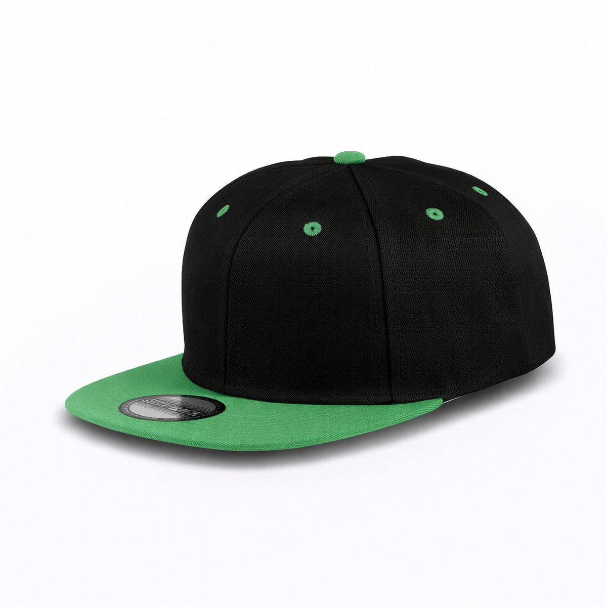 GJ-5 black kelly green wholesale 6-panel flat bill snapback hat front view
