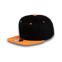 GJ-5 black orange wholesale 6-panel flat bill snapback hat front view