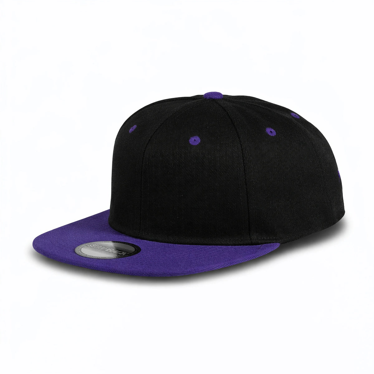 GJ-5 black purple wholesale 6-panel flat bill snapback hat front view