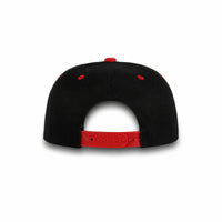 GJ-5 black red wholesale 6-panel flat bill snapback hat back view