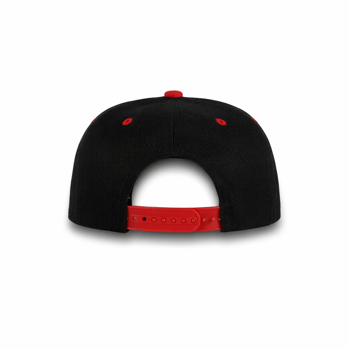 GJ-5 black red wholesale 6-panel flat bill snapback hat back view