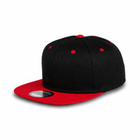 GJ-5 black red wholesale 6-panel flat bill snapback hat front view