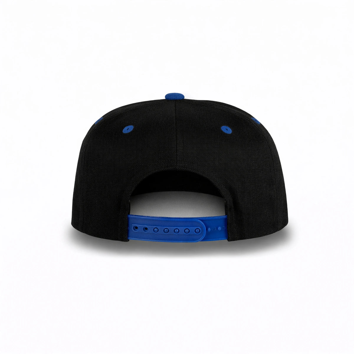 GJ-5 black royal wholesale 6-panel flat bill snapback hat back view