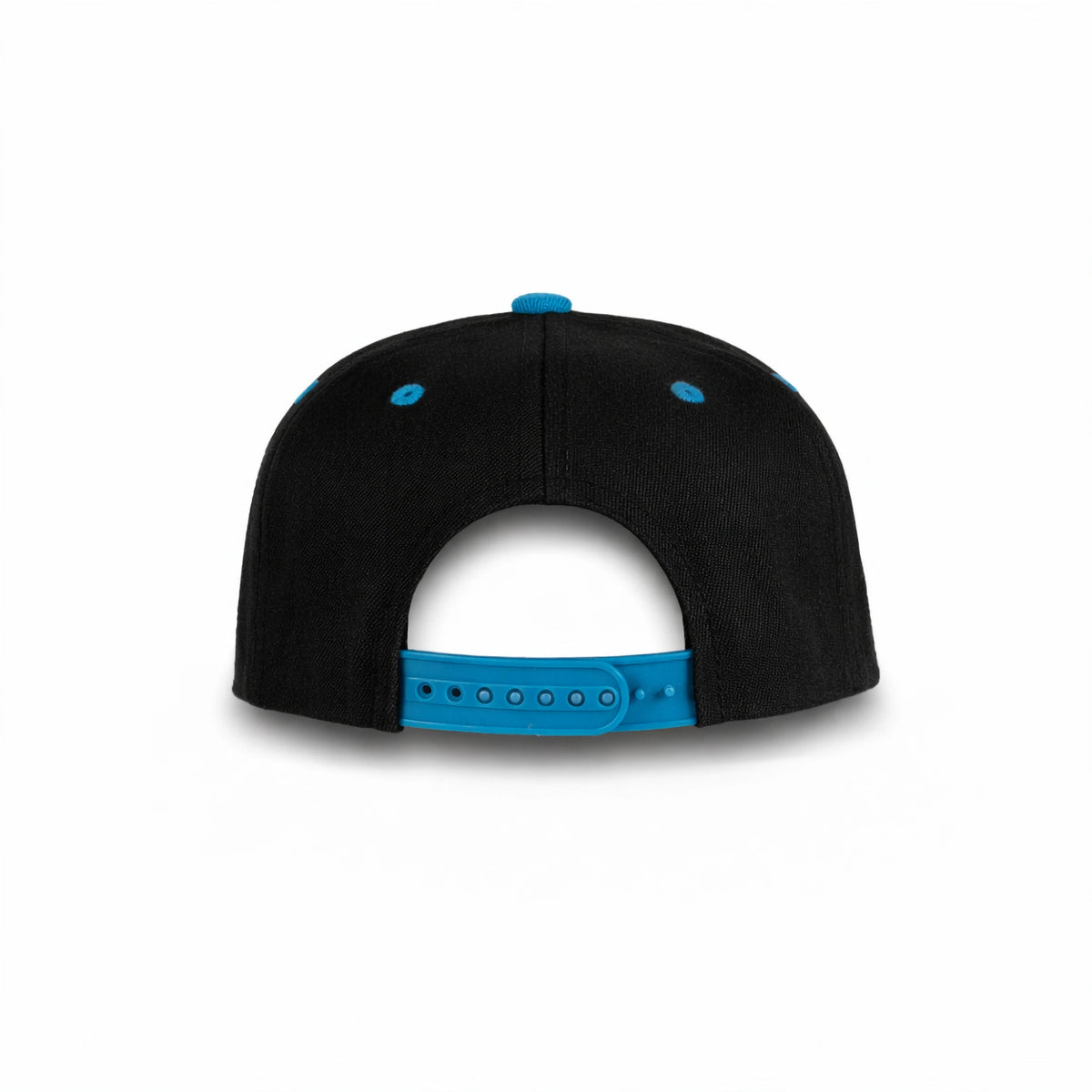 GJ-5 black teal wholesale 6-panel flat bill snapback hat back view
