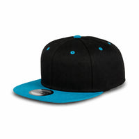 GJ-5 black teal wholesale 6-panel flat bill snapback hat front view
