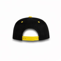GJ-5 black yellow wholesale 6-panel flat bill snapback hat back view