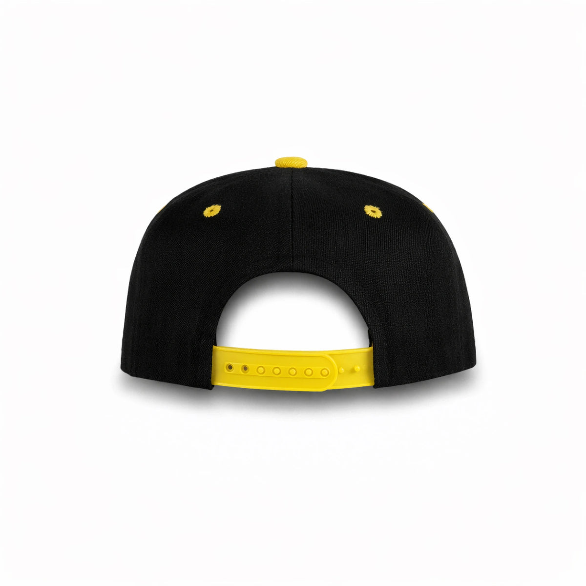 GJ-5 black yellow wholesale 6-panel flat bill snapback hat back view