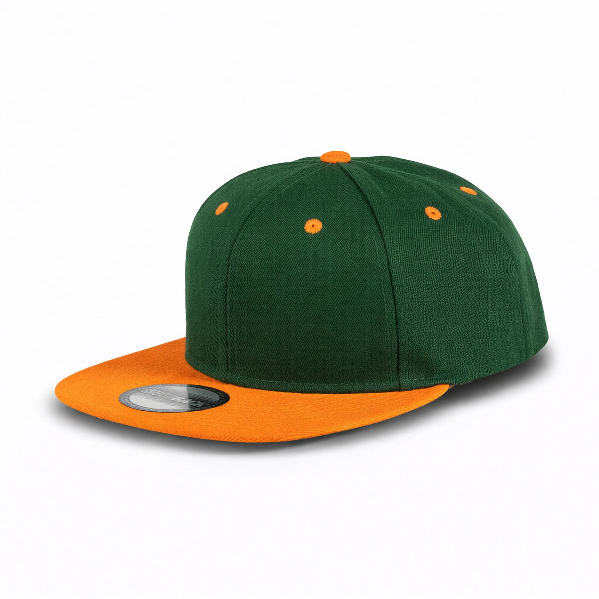 GJ-5 dark green orange wholesale 6-panel flat bill snapback hat front view