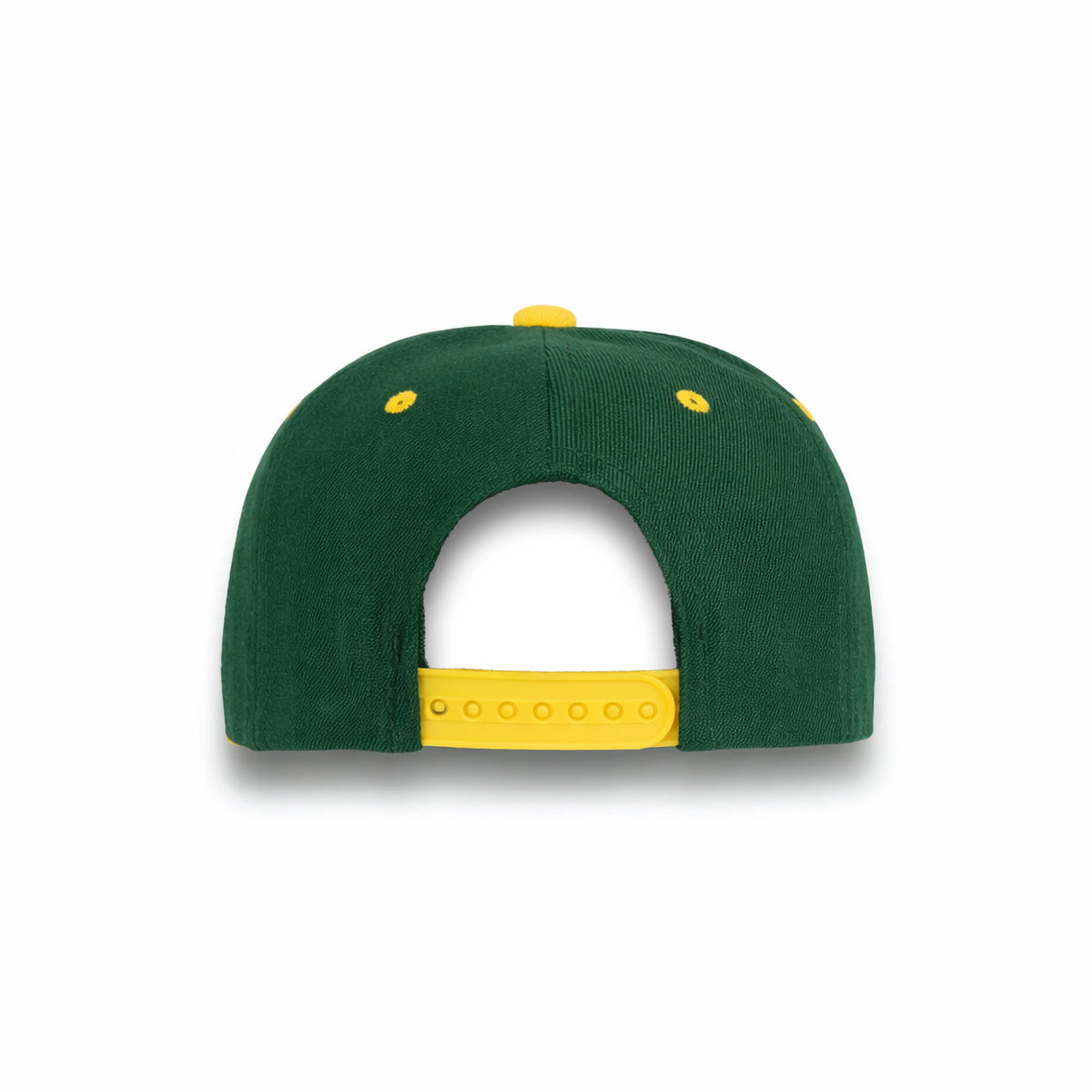 GJ-5 dark green yellow wholesale 6-panel flat bill snapback hat back view