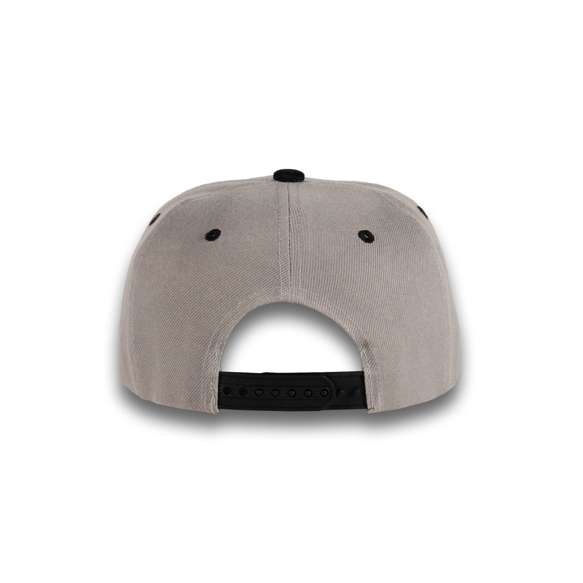 GJ-5 light grey black wholesale 6-panel flat bill snapback hat back view