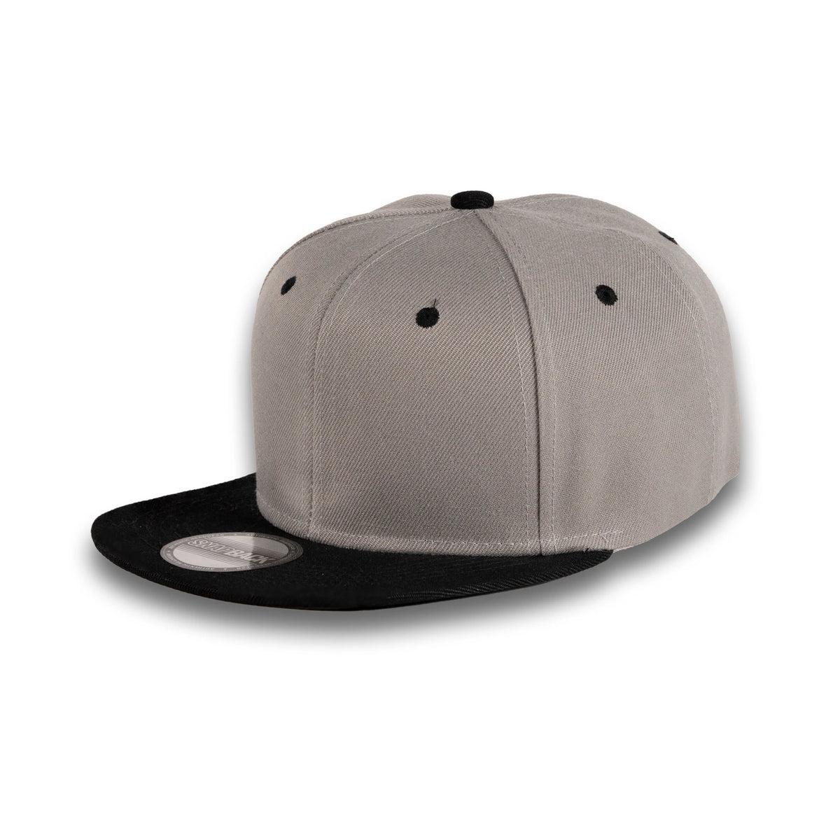 GJ-5 light grey black wholesale 6-panel flat bill snapback hat front view