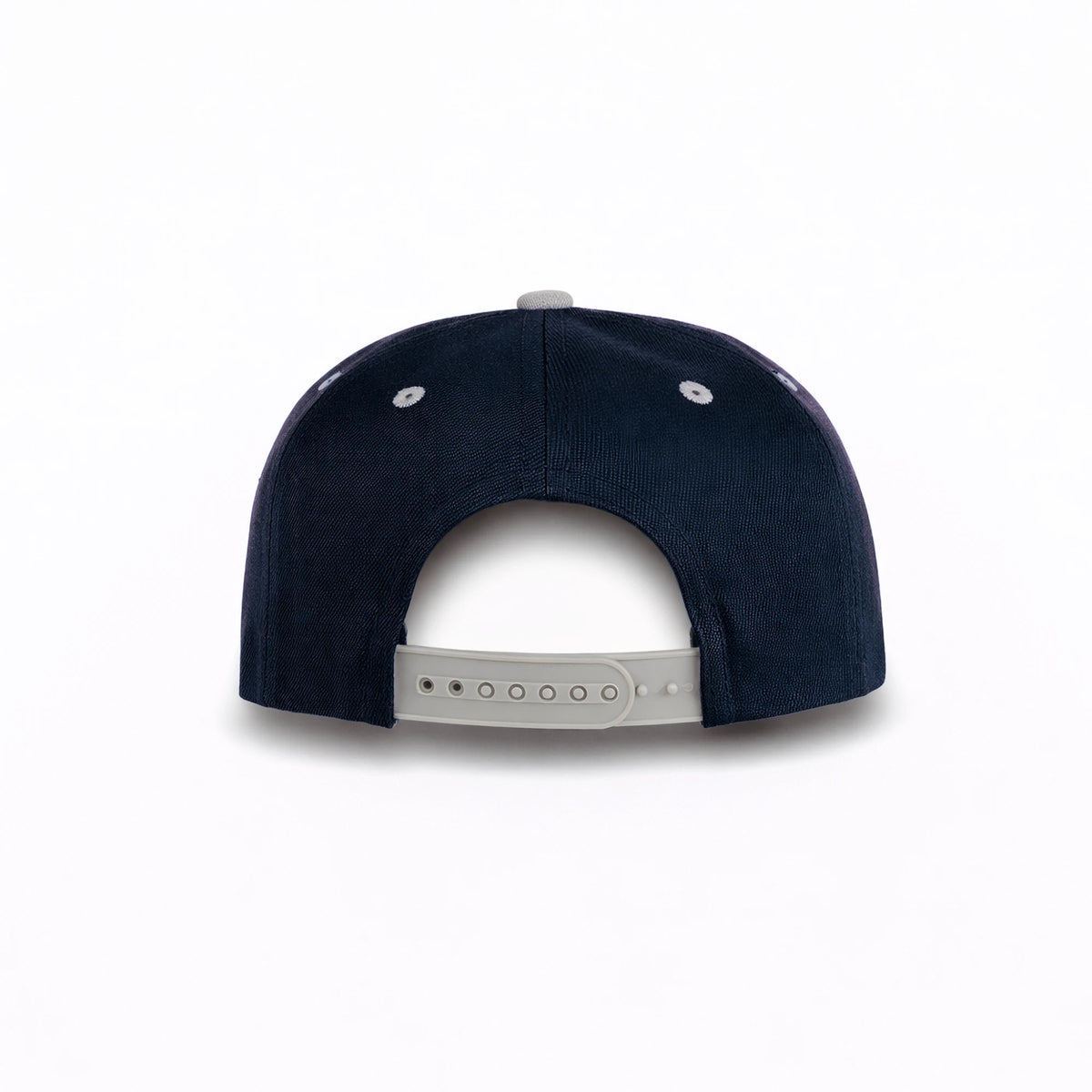 GJ-5 navy light grey wholesale 6-panel flat bill snapback hat back view