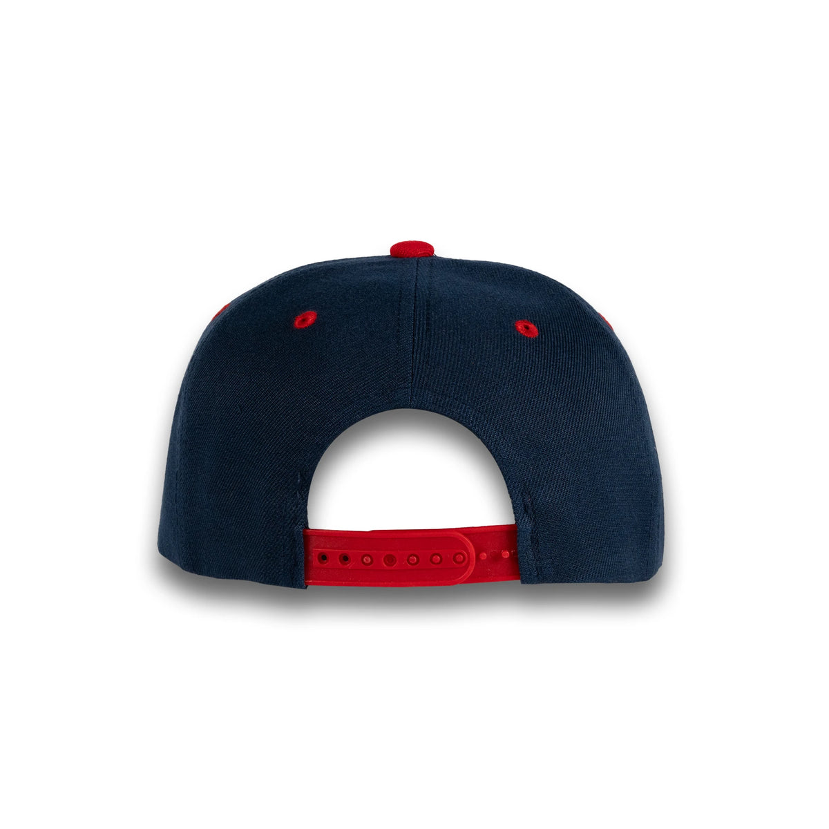 GJ-5 navy red wholesale 6-panel flat bill snapback hat back view