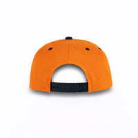 GJ-5 orange black wholesale 6-panel flat bill snapback hat back view