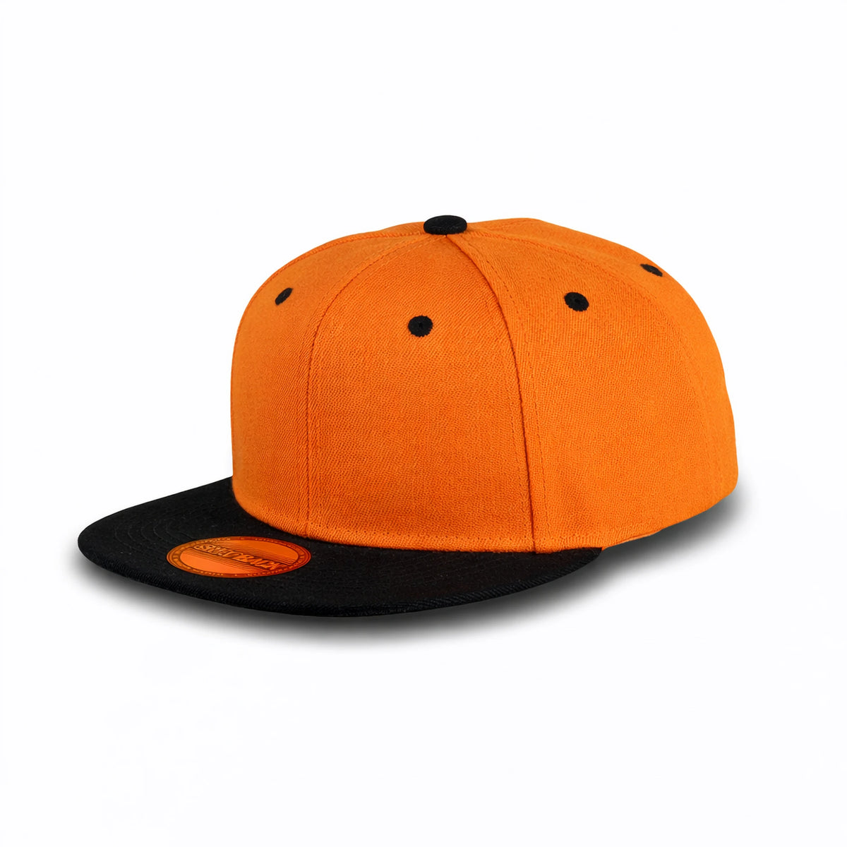 GJ-5 orange black wholesale 6-panel flat bill snapback hat front view