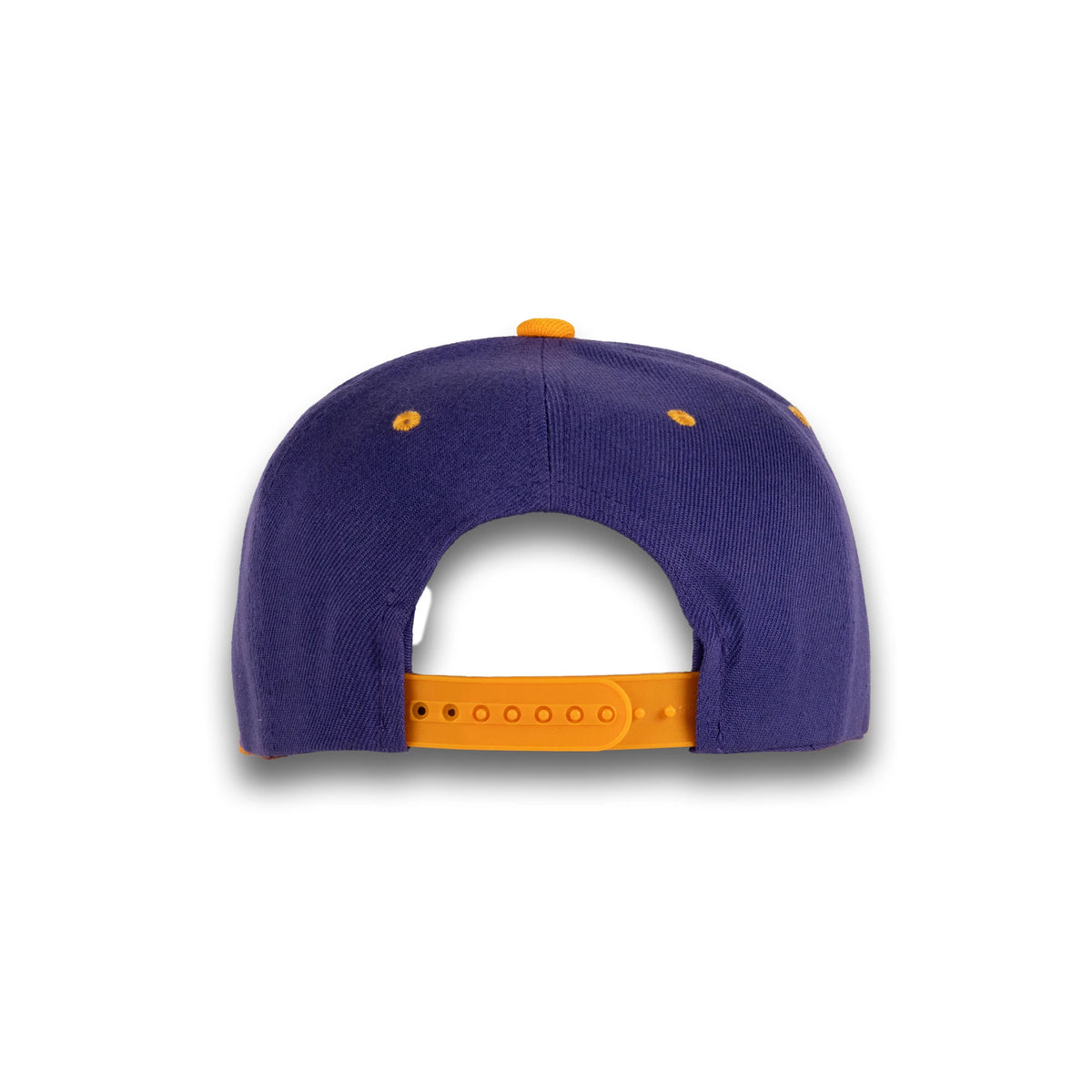 GJ-5 purple gold wholesale 6-panel flat bill snapback hat back view