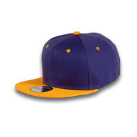 GJ-5 purple gold wholesale 6-panel flat bill snapback hat front view