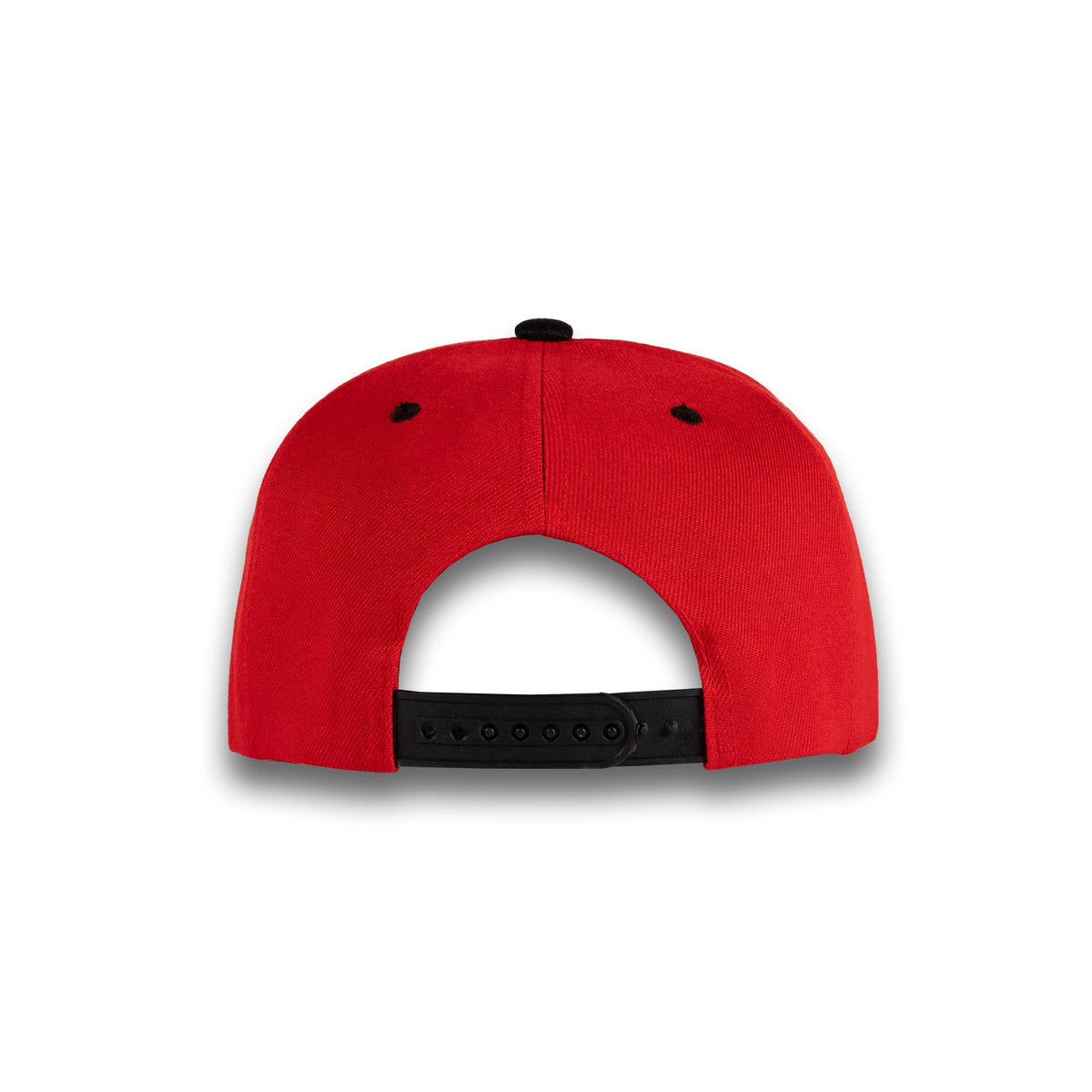 GJ-5 red black wholesale 6-panel flat bill snapback hat back view