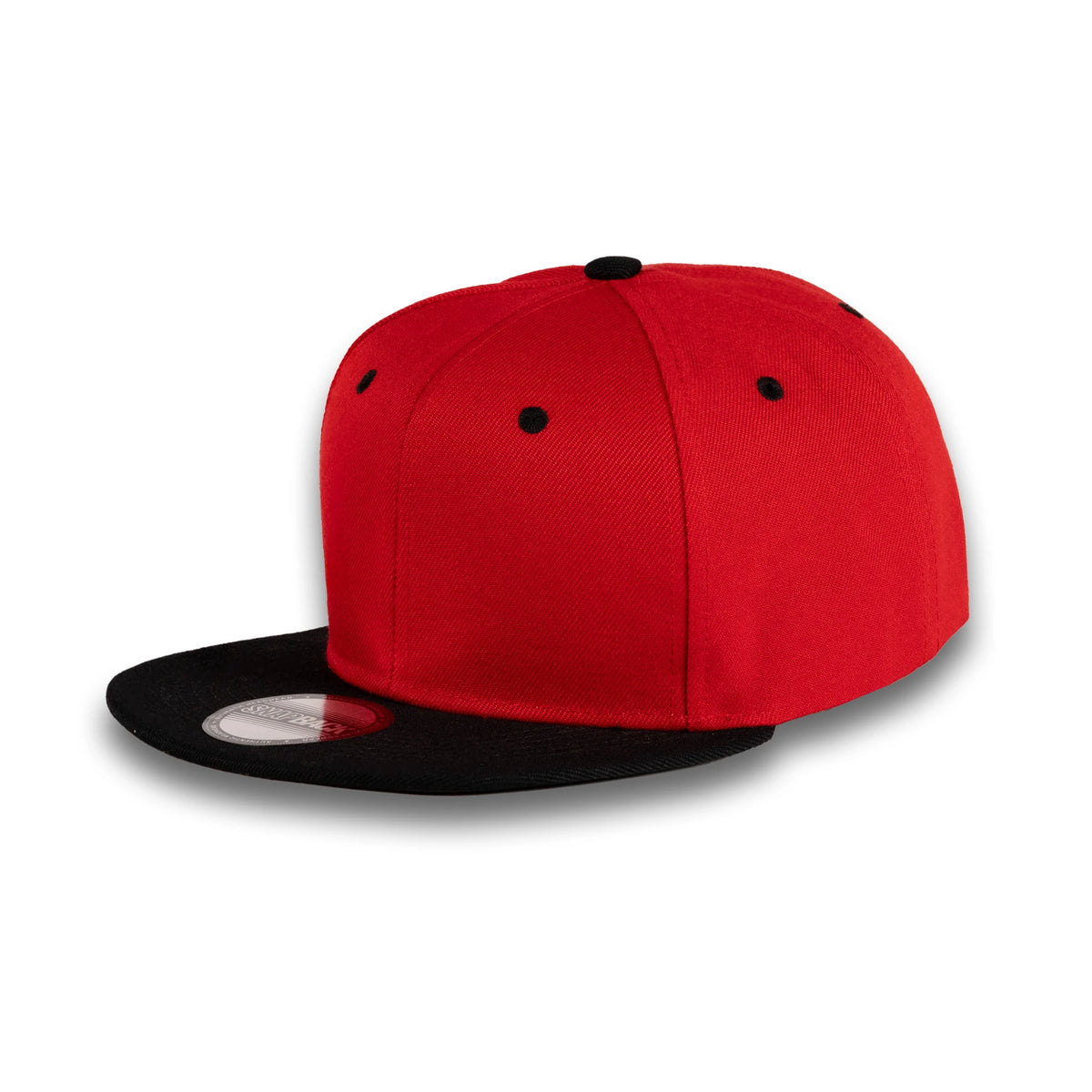 GJ-5 red black wholesale 6-panel flat bill snapback hat front view