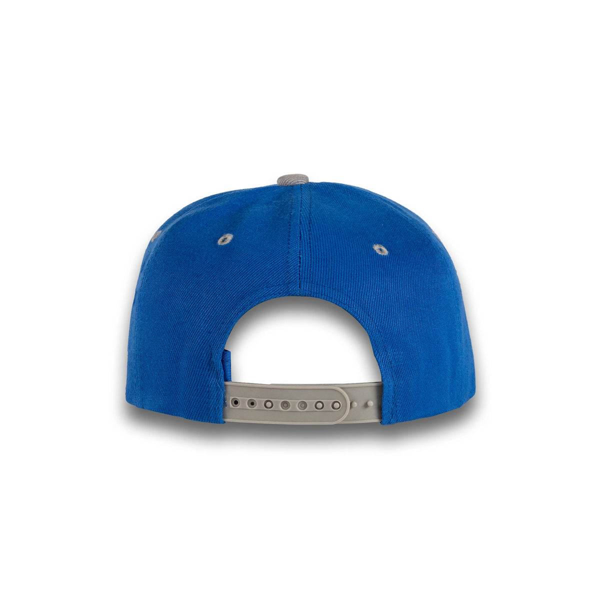 GJ-5 royal light grey wholesale 6-panel flat bill snapback hat back view