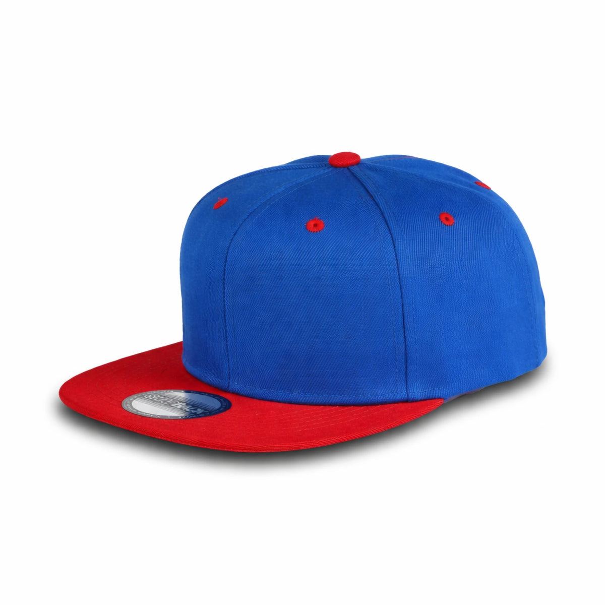 GJ-5 royal red wholesale 6-panel flat bill snapback hat front view