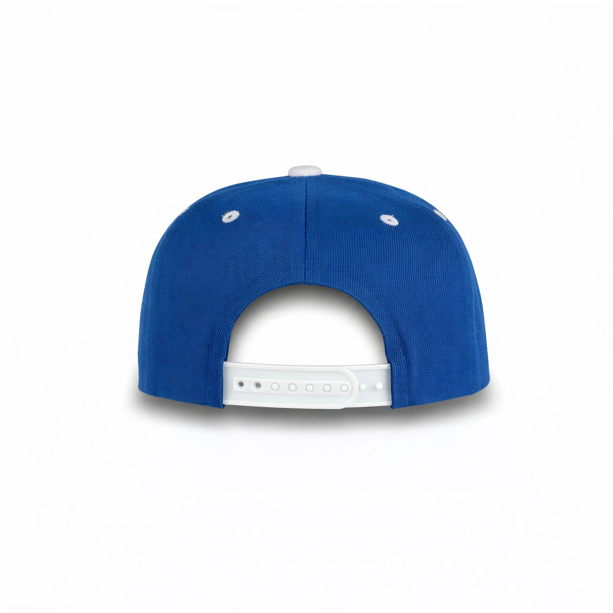 GJ-5 royal white wholesale 6-panel flat bill snapback hat back view