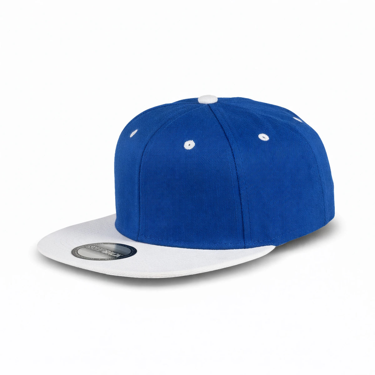 GJ-5 royal white wholesale 6-panel flat bill snapback hat front view