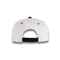 GJ-5 white black wholesale 6-panel flat bill snapback hat back view
