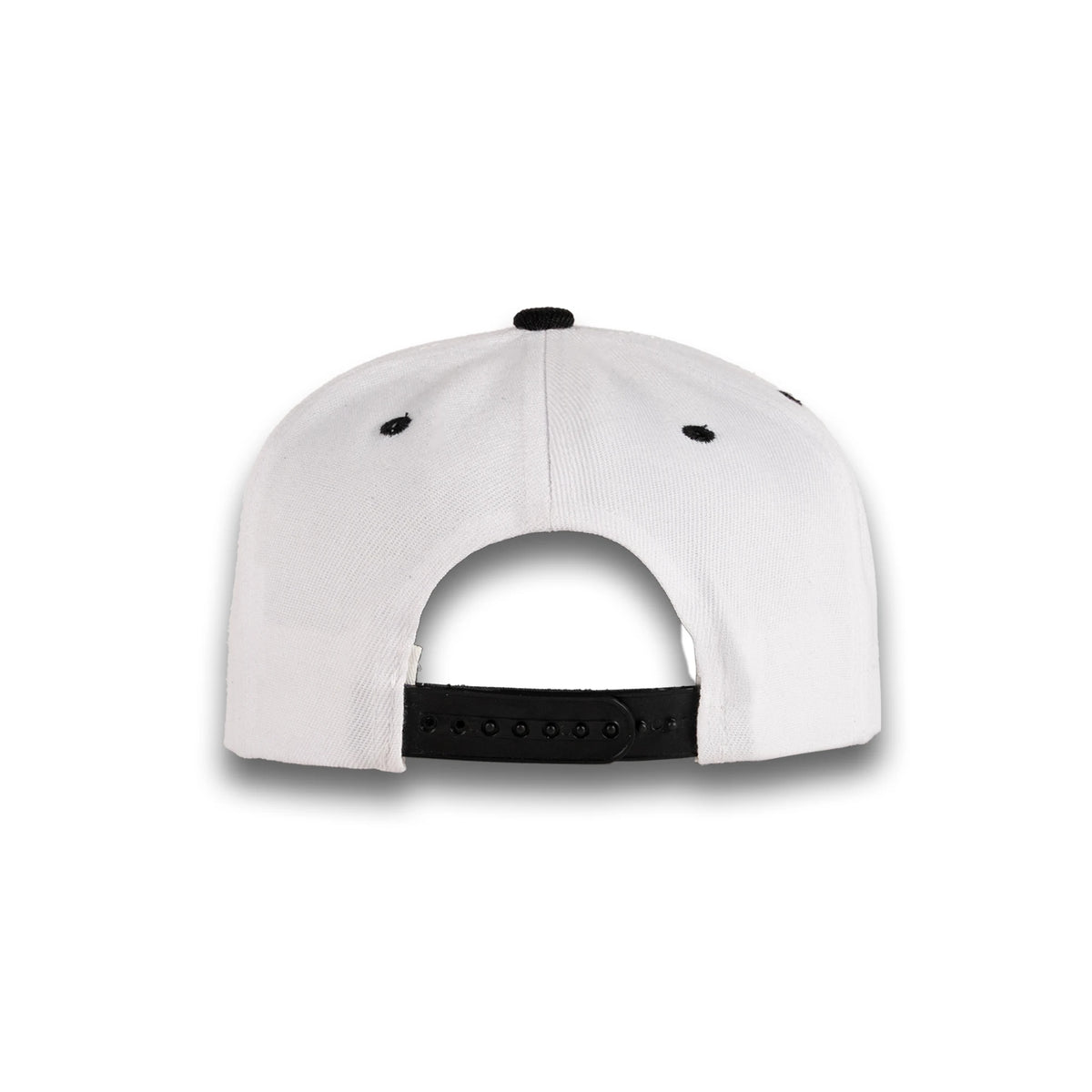 GJ-5 white black wholesale 6-panel flat bill snapback hat back view