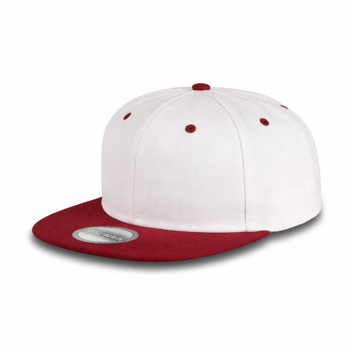 GJ-5 white burgundy wholesale 6-panel flat bill snapback hat front view