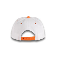 GJ-5 white orange wholesale 6-panel flat bill snapback hat front view