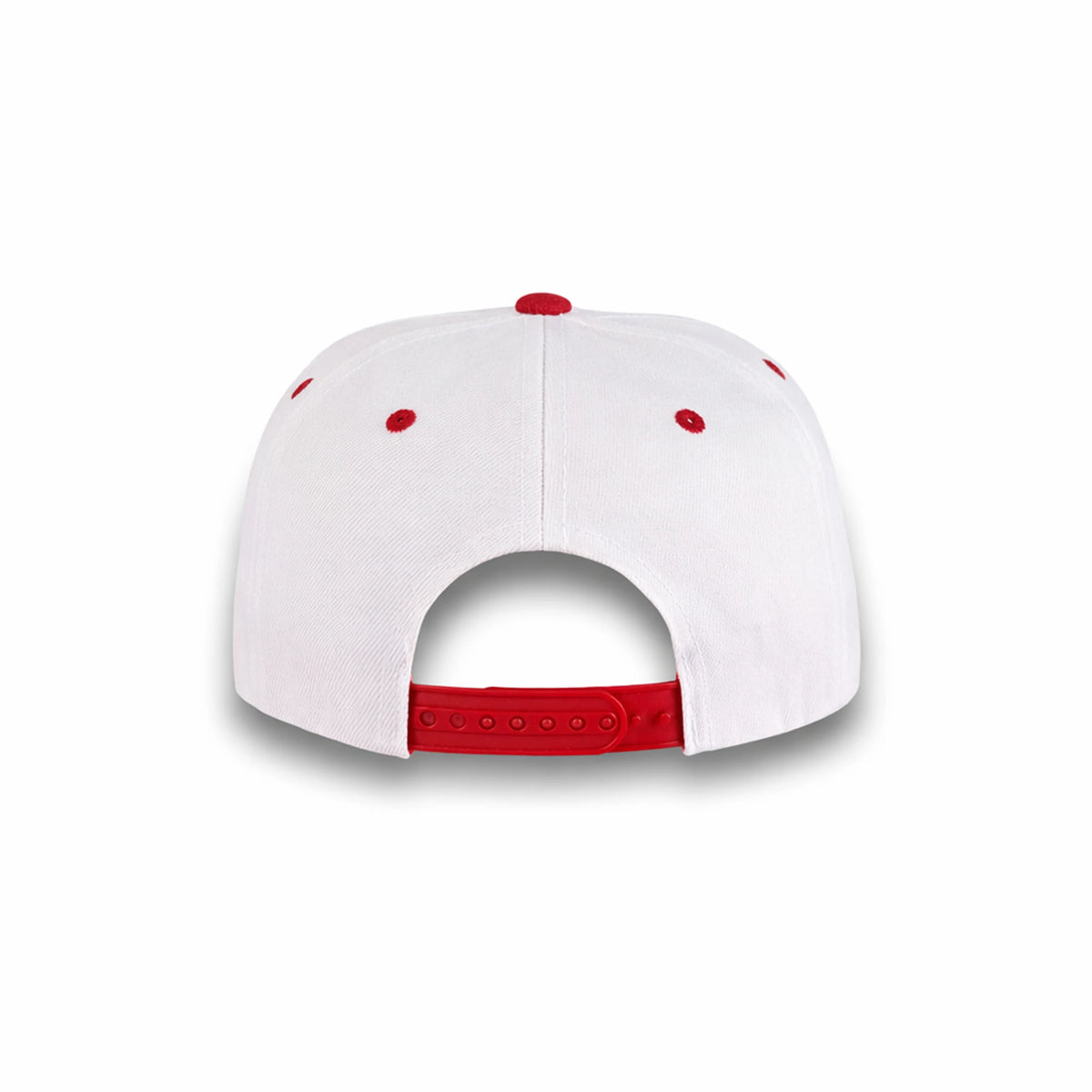 GJ-5 white red wholesale 6-panel flat bill snapback hat back view