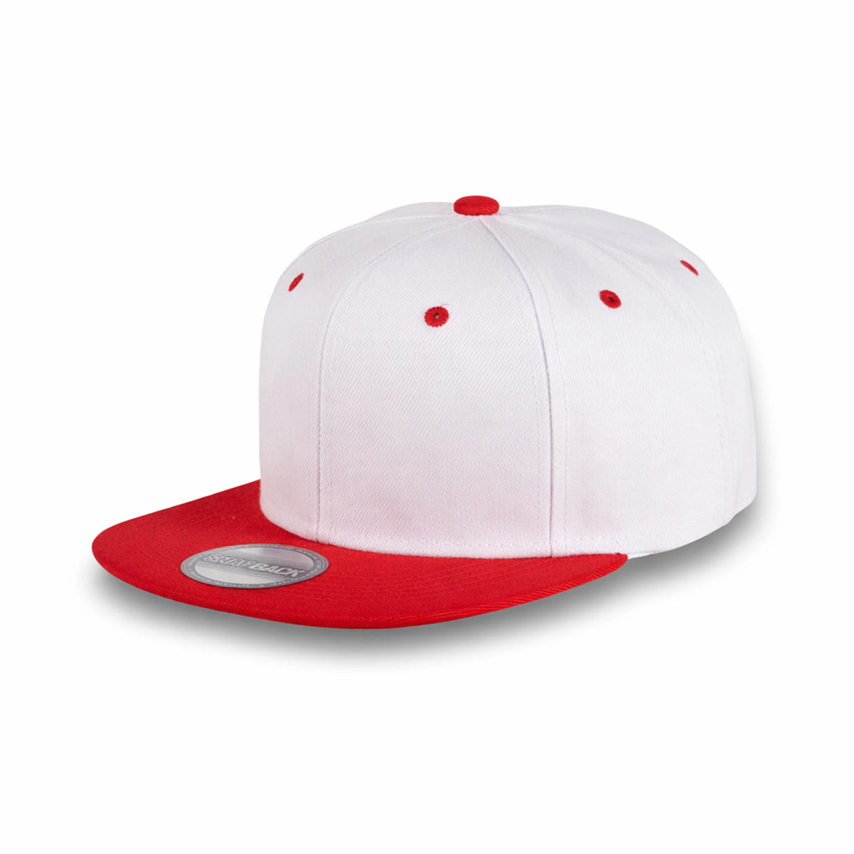GJ-5 white red wholesale 6-panel flat bill snapback hat front view