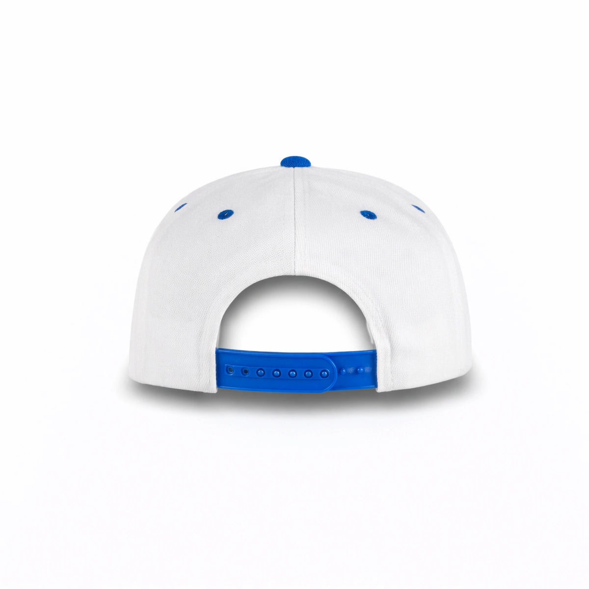 GJ-5 white royal wholesale 6-panel flat bill snapback hat back view