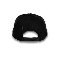 HOT-10 black wholesale 5-panel performance snapback hat back view