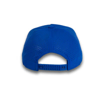 HOT-10 blue wholesale 5-panel performance snapback hat back view