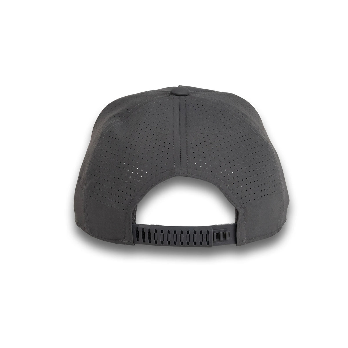 HOT-10 dark grey wholesale 5-panel performance snapback hat back view