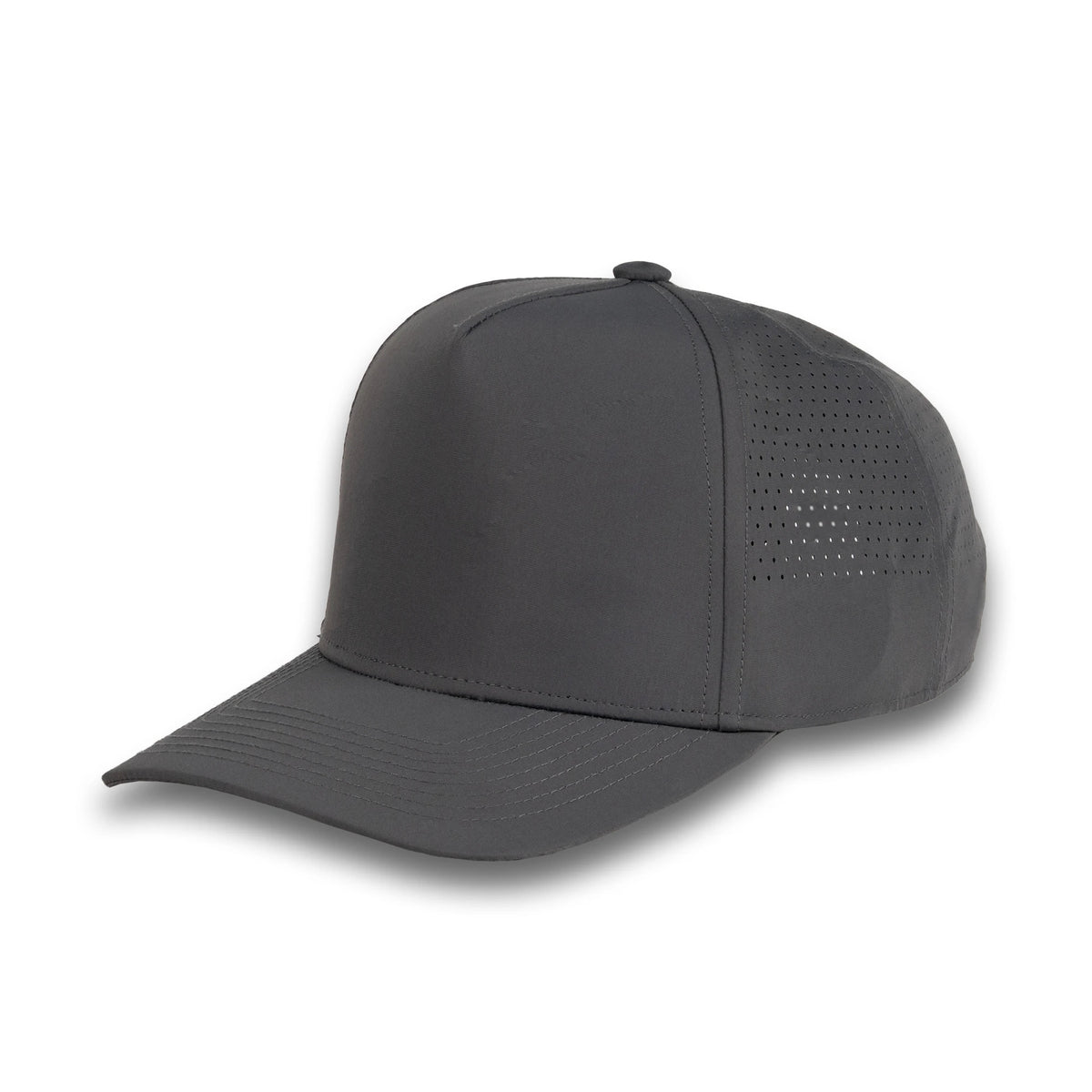 HOT-10 dark grey wholesale 5-panel performance snapback hat front view
