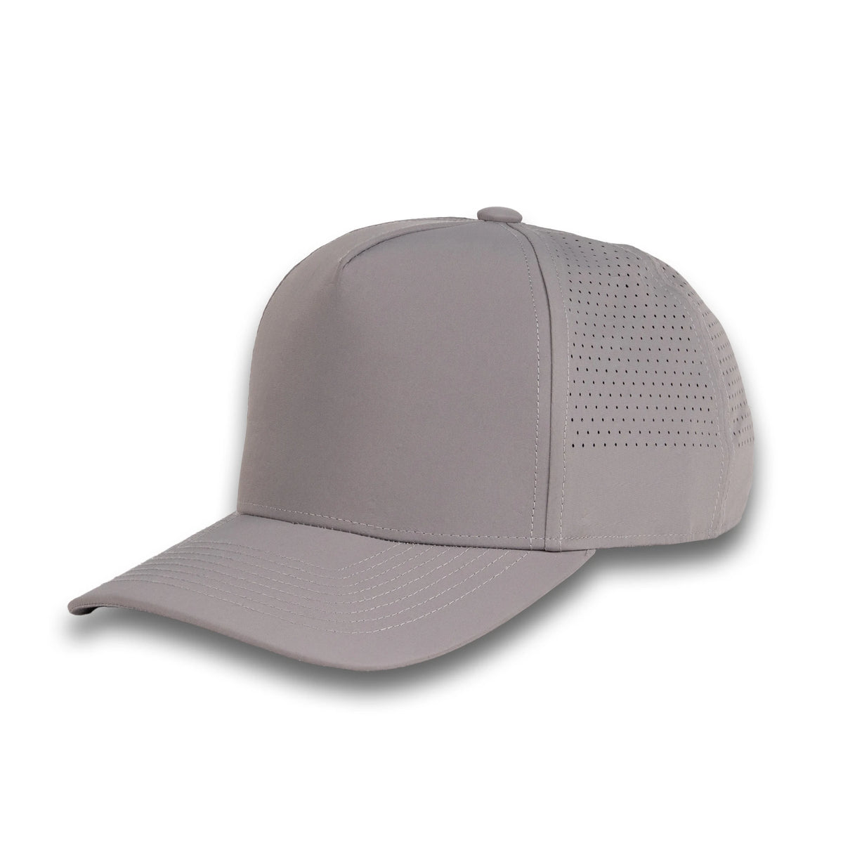 HOT-10 light grey wholesale 5-panel performance snapback hat front view