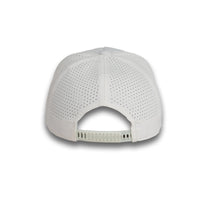 HOT-10 white wholesale 5-panel performance snapback hat back view