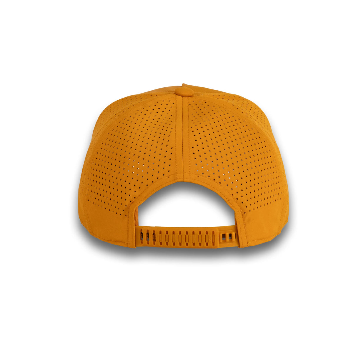 HOT-10 yellow wholesale 5-panel performance snapback hat back view