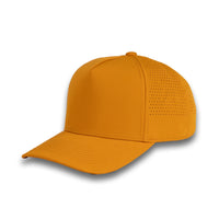 HOT-10 yellow wholesale 5-panel performance snapback hat front view