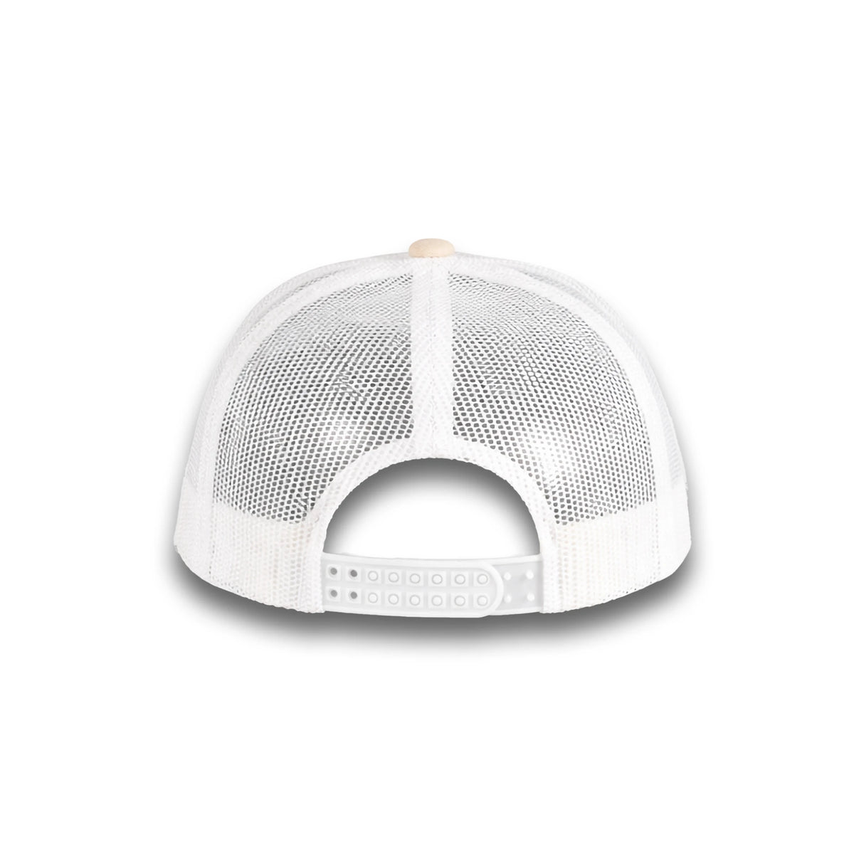 HOT-11 beige white wholesale 6-panel trucker hat back view