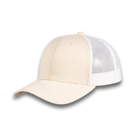 HOT-11 beige white wholesale 6-panel trucker hat front view