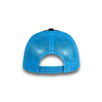 HOT-11 black blue wholesale 6-panel trucker hat back view