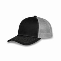 HOT-11 black grey wholesale 6-panel trucker hat front view