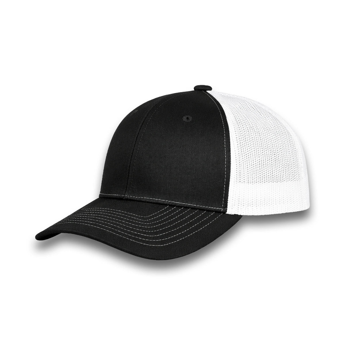 HOT-11 black white wholesale 6-panel trucker hat front view